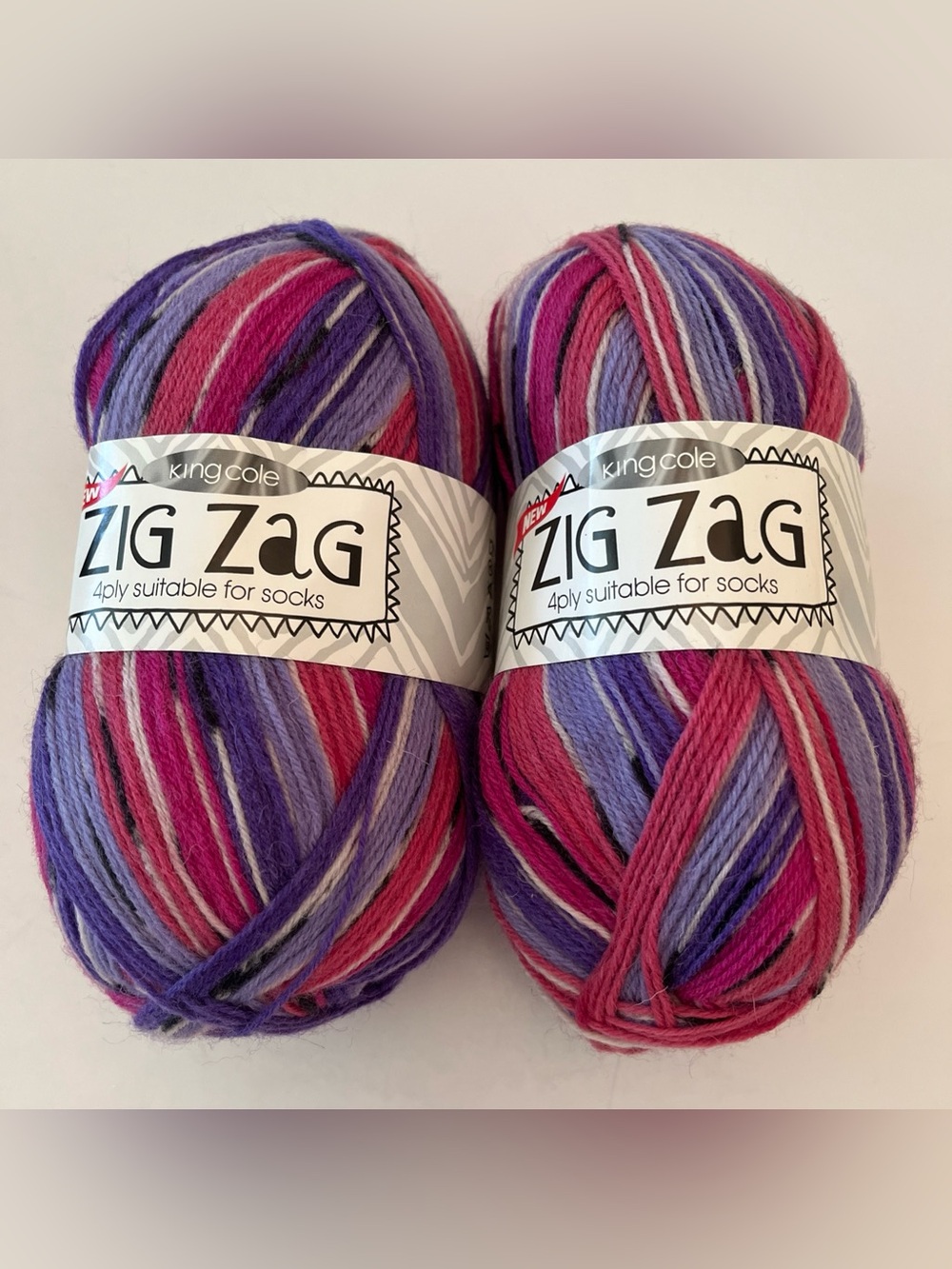 King Cole Zig Zag 4 Ply Sock Yarn, Lot Of 2, Storm -Color 3241, 100g